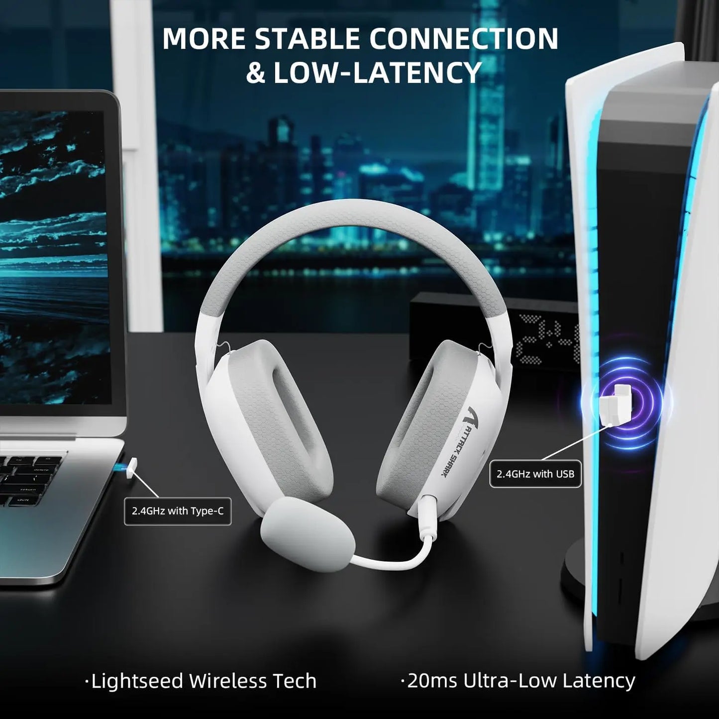 ATTACK SHARK L80PRO Wireless Gaming Headset — Noise Canceling, Dual Mic, Lightweight Comfort