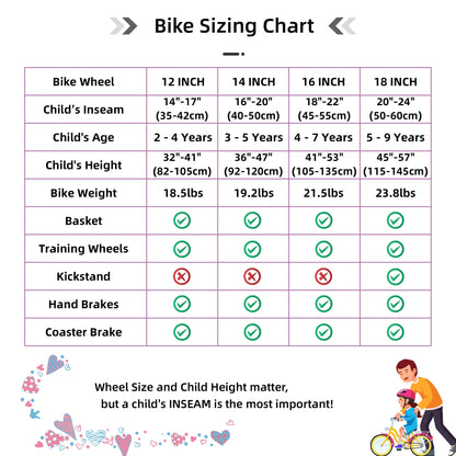 Girls Kids Bicycle with Training Wheels – 16 inch (US Stock)